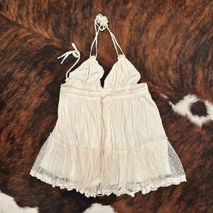 Cream Backless Halter Dress